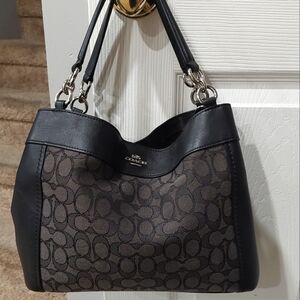 COACH Small Lexy Outline Signature Jacquard Fabric and Leather Handbag